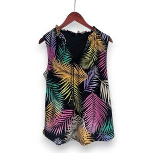 Tahari Tropical Business Casual Colorful Palm Leaf Sleeveless Cruise Blouse